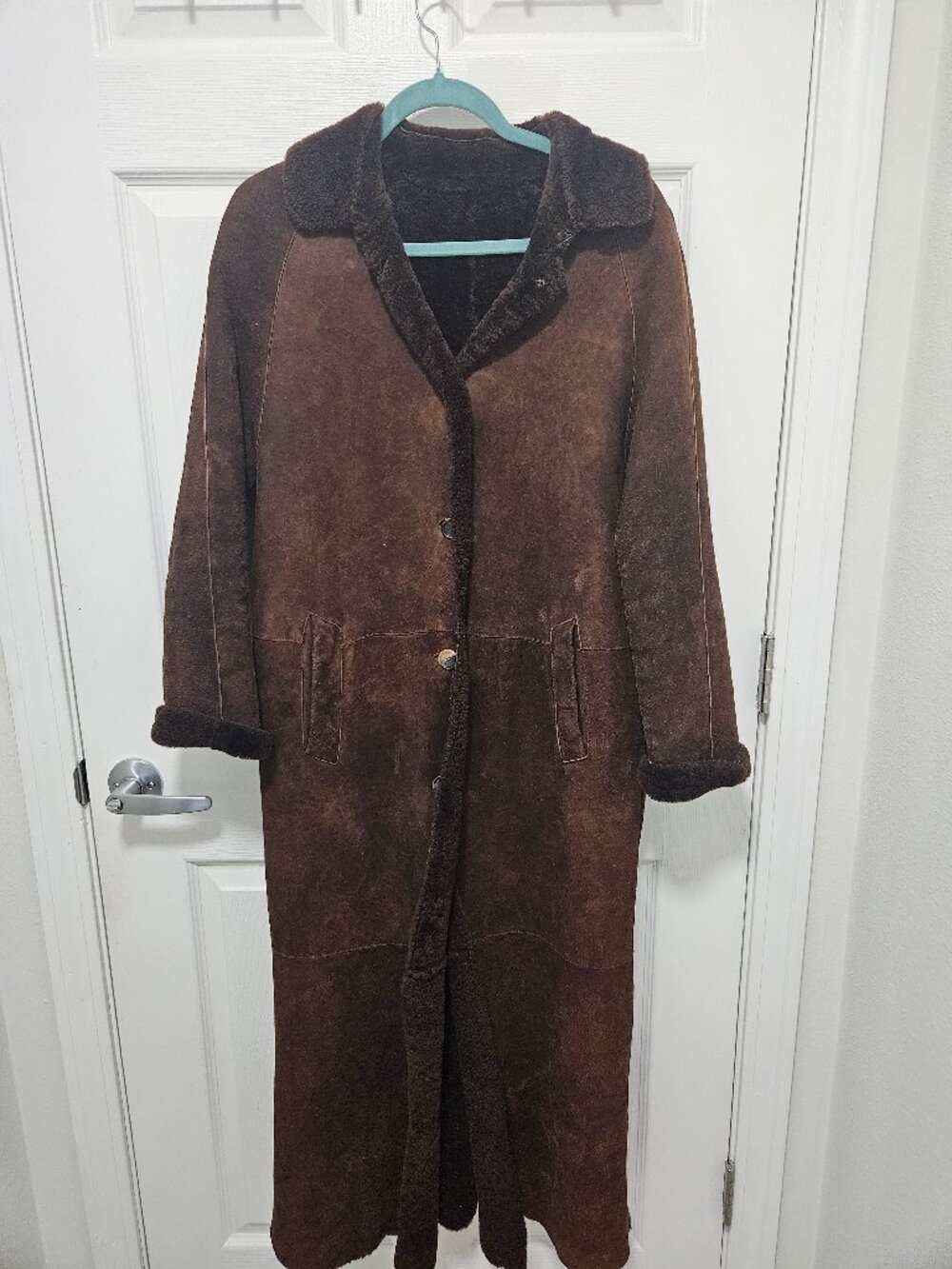 Stunning Vintage  Burberry London Chocolate Brown Suede Shearling Long Coat 4XS